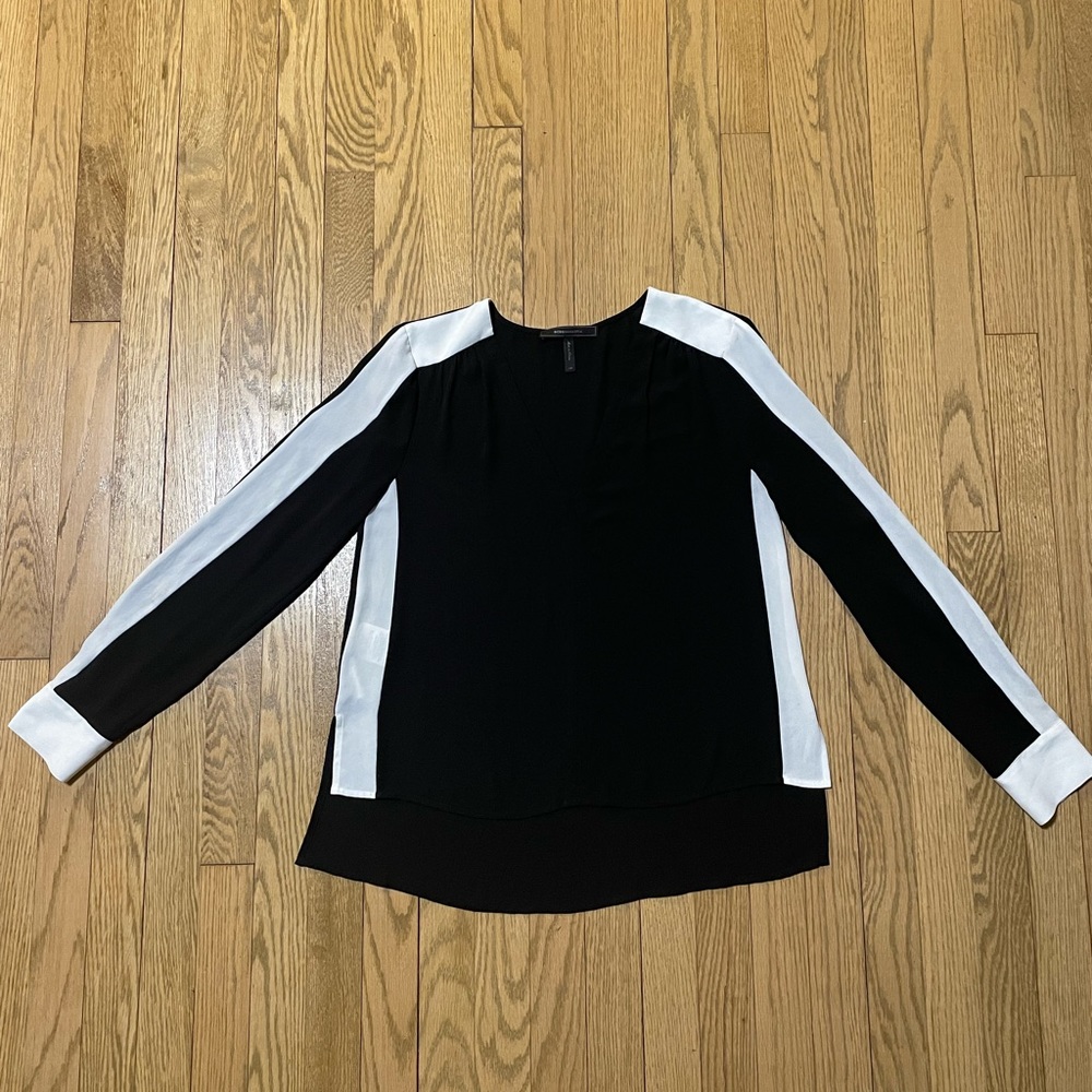 BCBGMaxAzria Black and White Long Sleeve Top